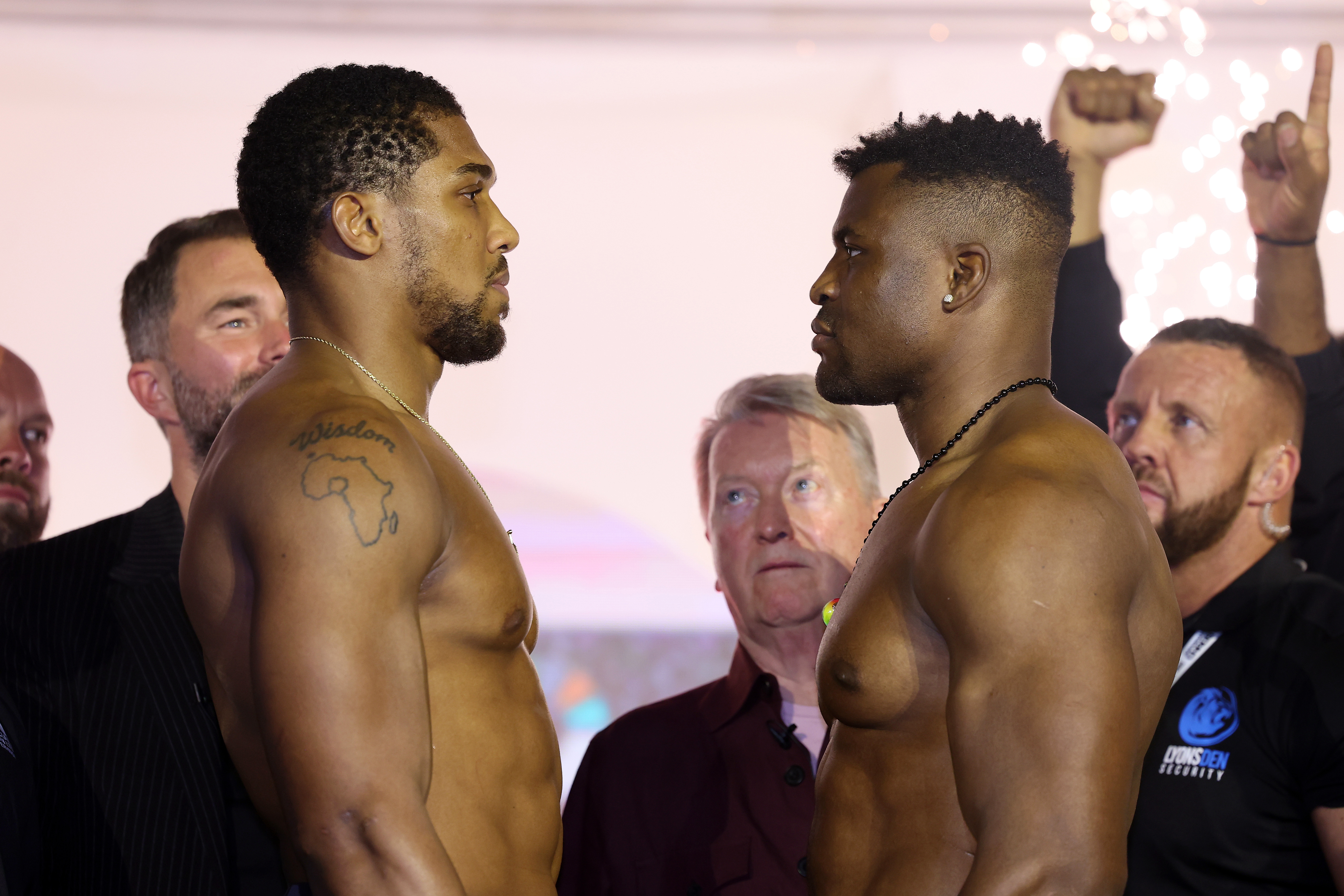 Anthony Joshua vs, Francis Ngannou weigh-in at Knockout Chaos